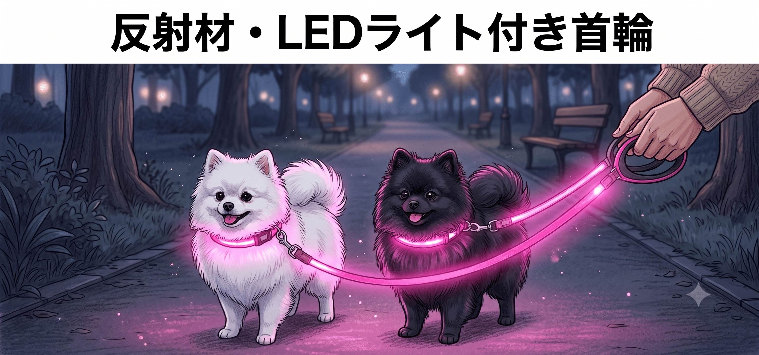 反射材・LEDライト付き首輪
