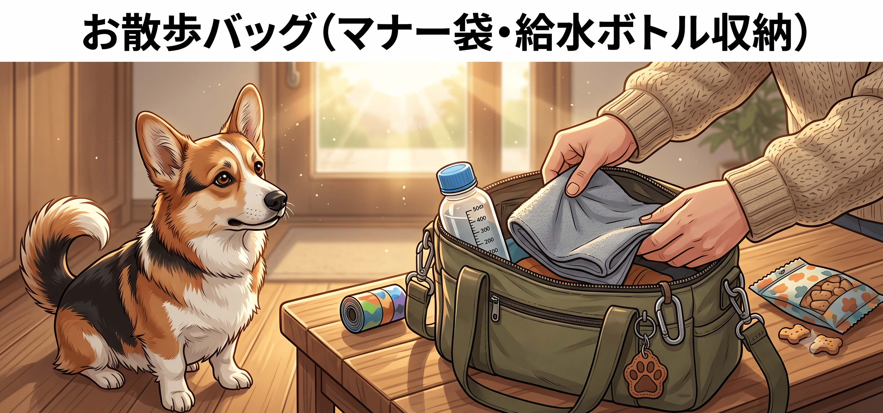 お散歩バッグ（マナー袋・給水ボトル収納）